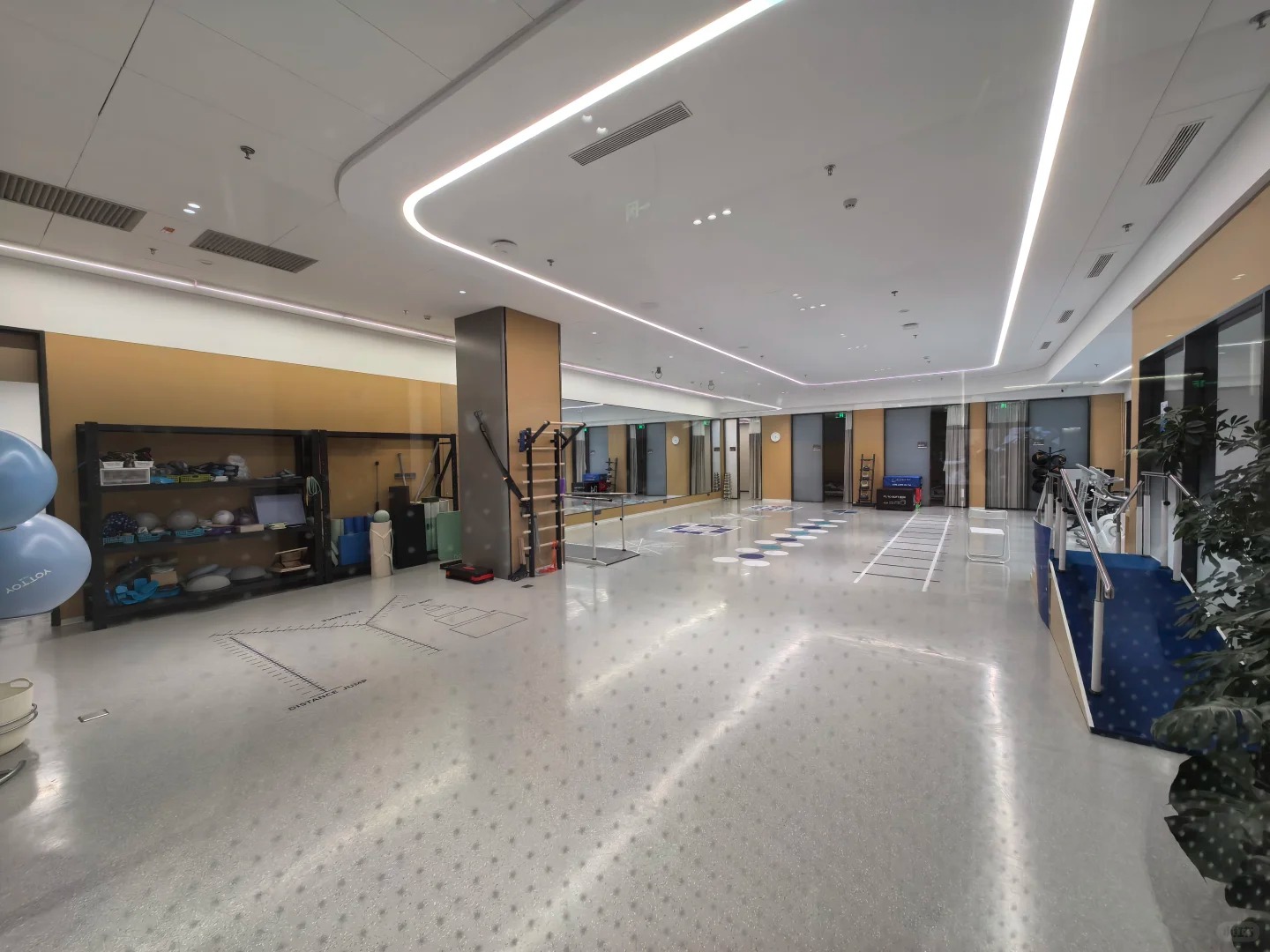 Physical therapy and rehabilitation gymnasium with professional equipment